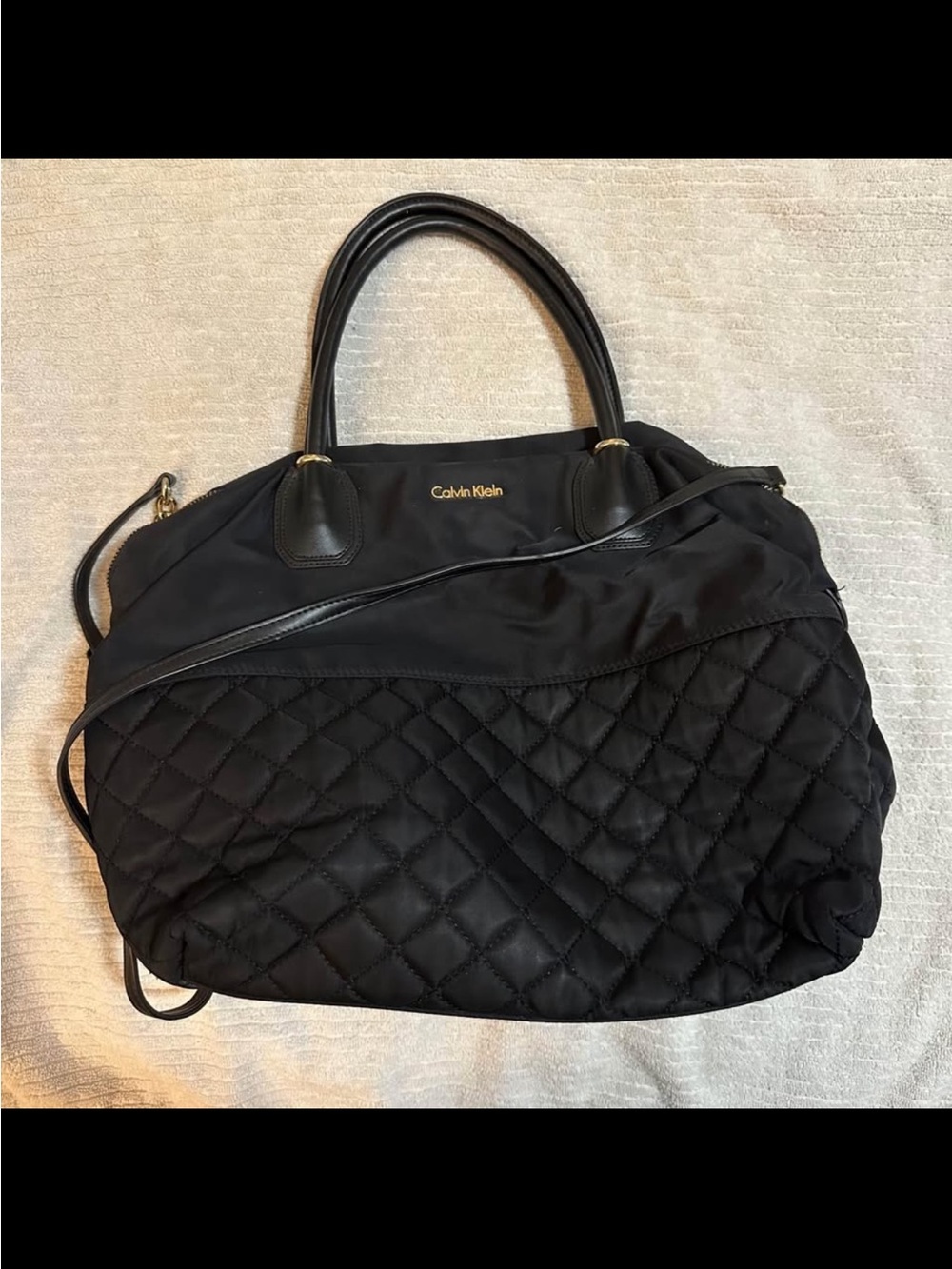 Calvin Klein Black Quilted Tote with Removable Strap